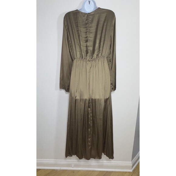 ZARA WOMAN SS22 Wrinkle Satin Effect Cut Out Midi Dress Taupe Medium - Picture 7 of 7
